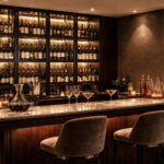 aménagez un coin bar élégant avec une cave à vin, des verres design et des accessoires raffinés pour des moments conviviaux et sophistiqués.