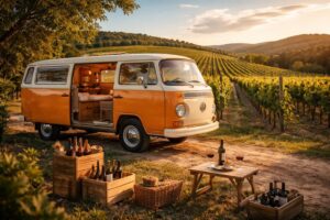 découvrez l'aventure d'une escapade vinicole unique à bord d'un volkswagen combi aménagé ou d'un mercedes sprinter. explorez les vignobles en toute liberté et profitez du confort sur la route.